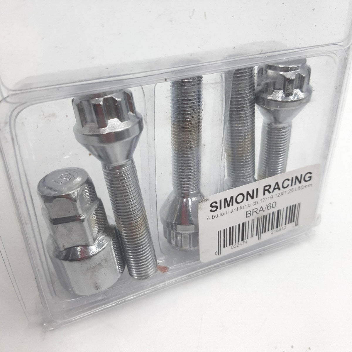 SIMONI RACING BRA/60 Set mit 4 Schrauben  Diebstahlsicherung  Schrauben für Räder  Schlüssel  17–19  M12 x 1 25  Länge 50 mm