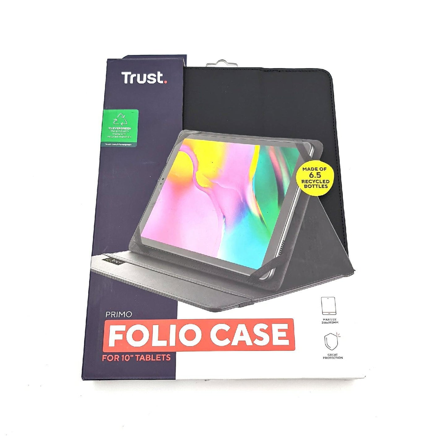 Trust Mobile Primo Universal Hülle aus Recyclingmaterial für 10 Zoll-Tablets, Tasche Wird aus 6,5 Recycelten PET-Flaschen Hergestellt, Abdeckung Schutzhülle Case mit Ständer - Schwarz