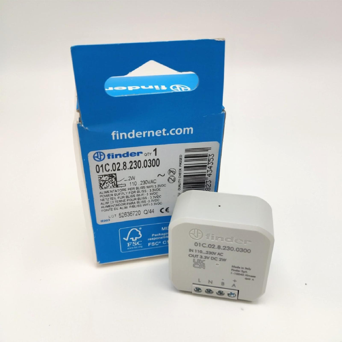Finder Netzteil Typ 01C.02.8.230.0300 für BLISS WiFi 1C.91 und Typ 1C.61 next. Alternative zur Stromversorgung mit Batterien. Nennleistung 2 W. Versorgungsspannung 110…230 V AC