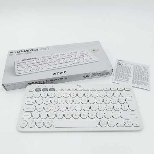 Logitech K380 Kabellose Bluetooth-Tastatur, Multi-Device und Easy-Switch Feature, Windows und Apple-Shortcuts, PC/Mac/Tablet/Handy/Apple iOS+TV, Italienisches QWERTY-Layout - Weiß