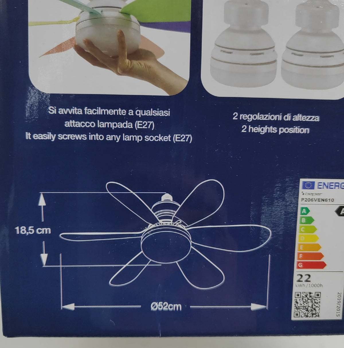 BEPER P206VEN610 Deckenventilator 40 Watt mit Beleuchtung und austauschbarem Design