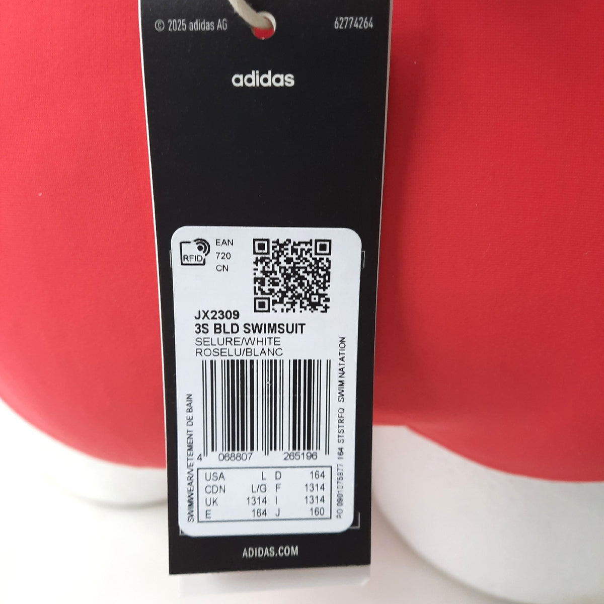 adidas Mädchen 3 Streifen C Back Badeanzug Kinderbademode Semi Lucid Red White 13 14 Jahre