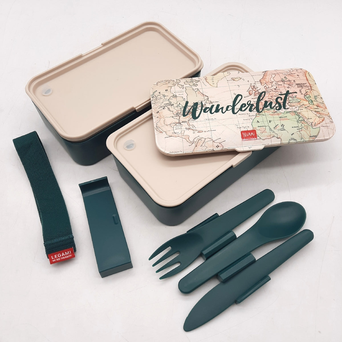 Legami Lunchbox mit 3 Besteckteilen Travel Fassungsvermögen 1200 ml auslaufsicher mikrowellengeeignet spülmaschinenfest