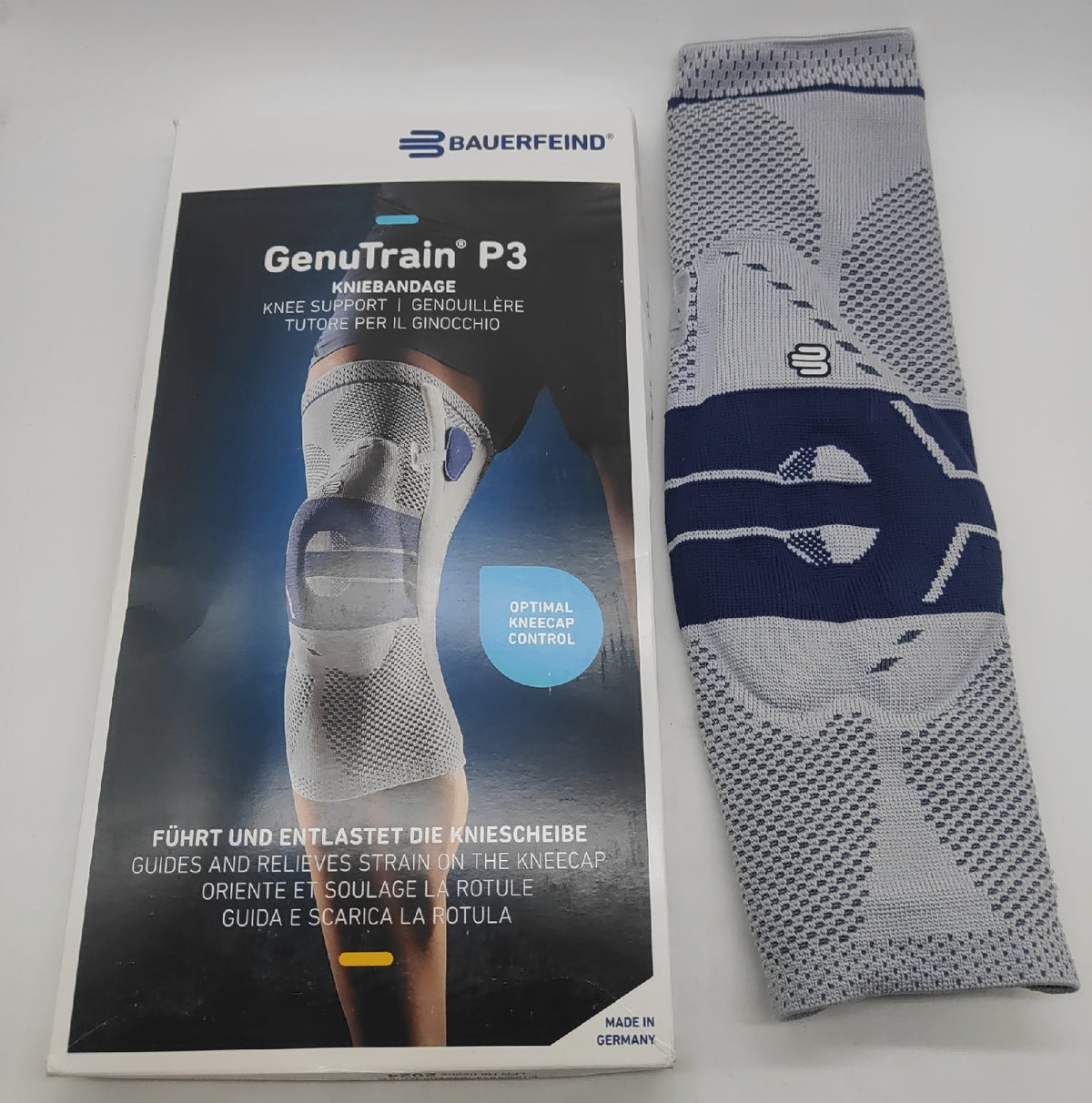 BAUERFEIND GenuTrain P3 Kniebandage Links Titan Größe 4 Uni Knieorthese Grau