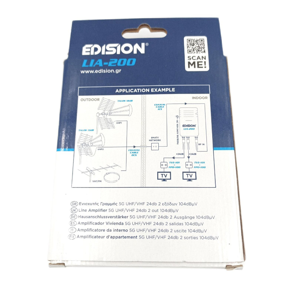EDISION Verstärker Antennenverstärker TV Innen UHF VHF Lia 200 Leistungs
