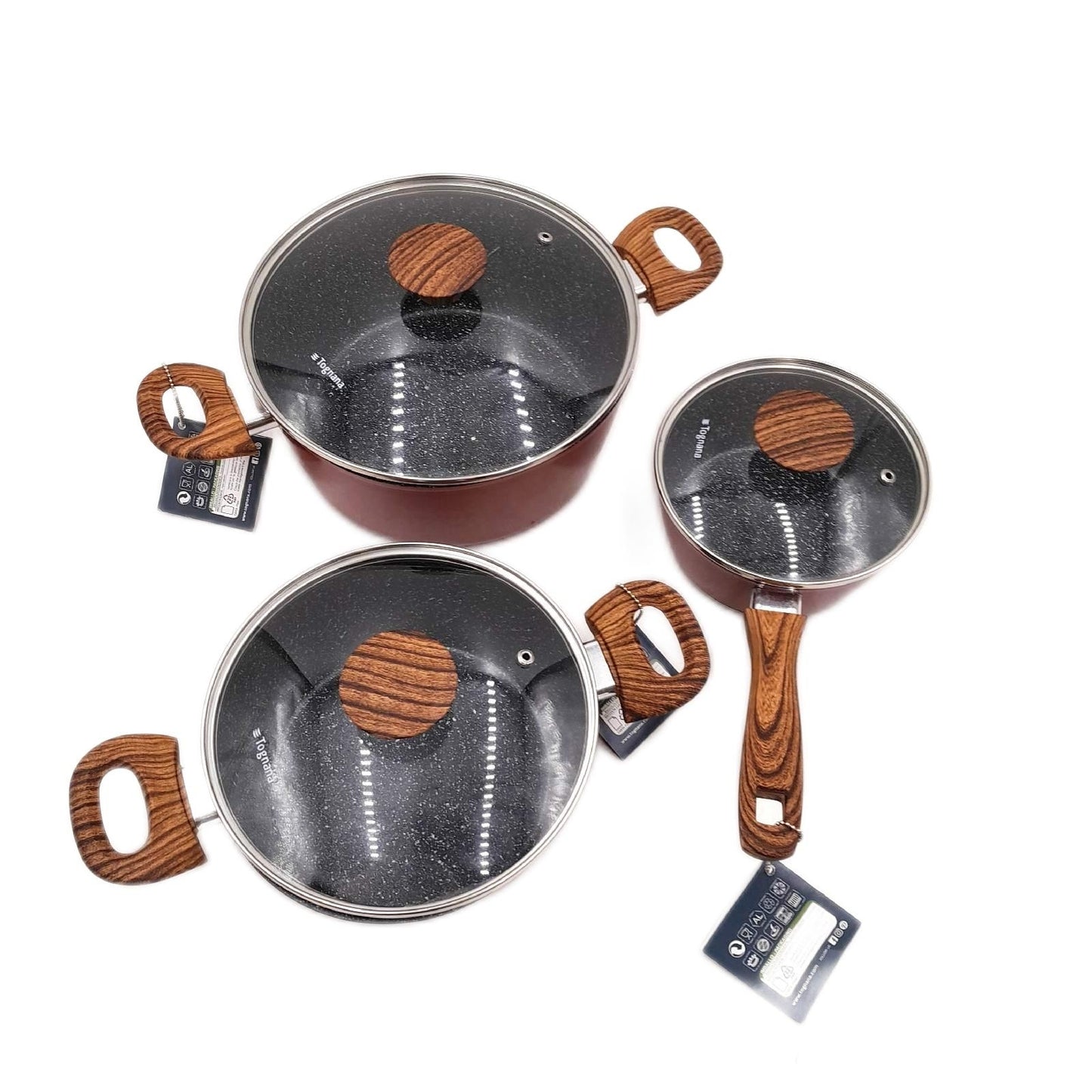 Toga Topfset Kochgeschirr Rustic Stone Pfannen Kasserollen Glasdeckel für Küche
