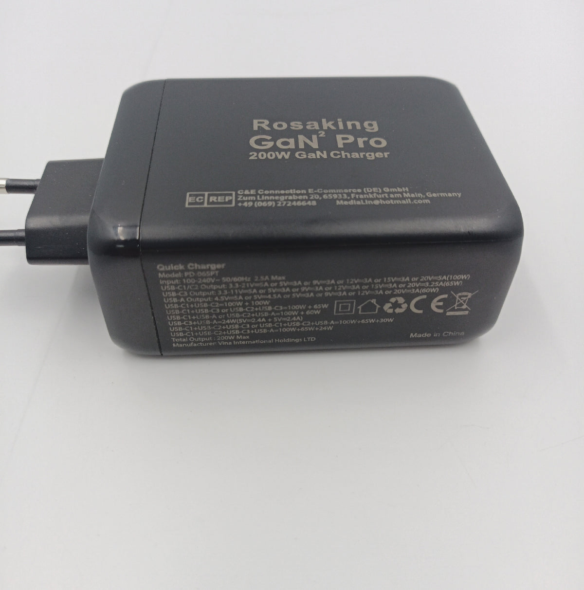 Rosaking USB C Ladegerät 200W GaN III Schnellladegerät 4 Häfen ohne
