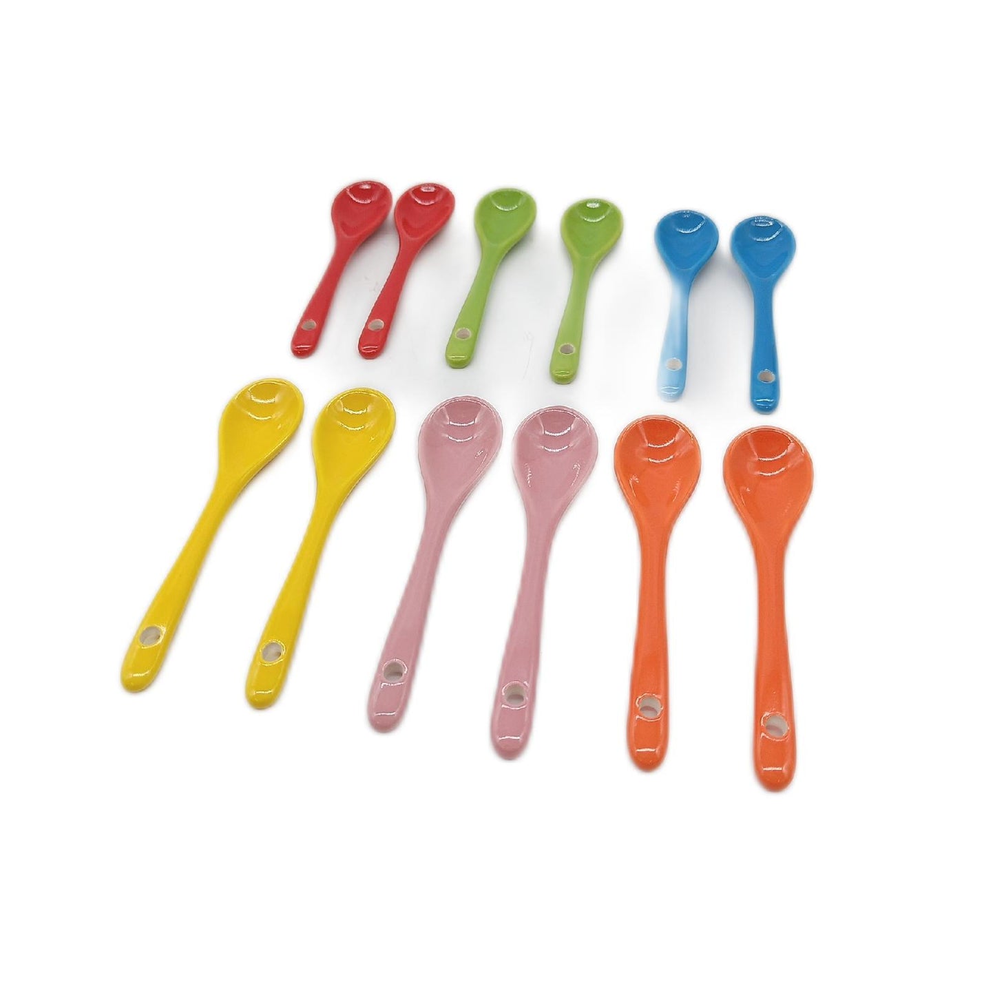 Feredo 12 Stück Eierlöffel Porzellan Bunt 12cm 6 Farben Keramiklöffel Klein