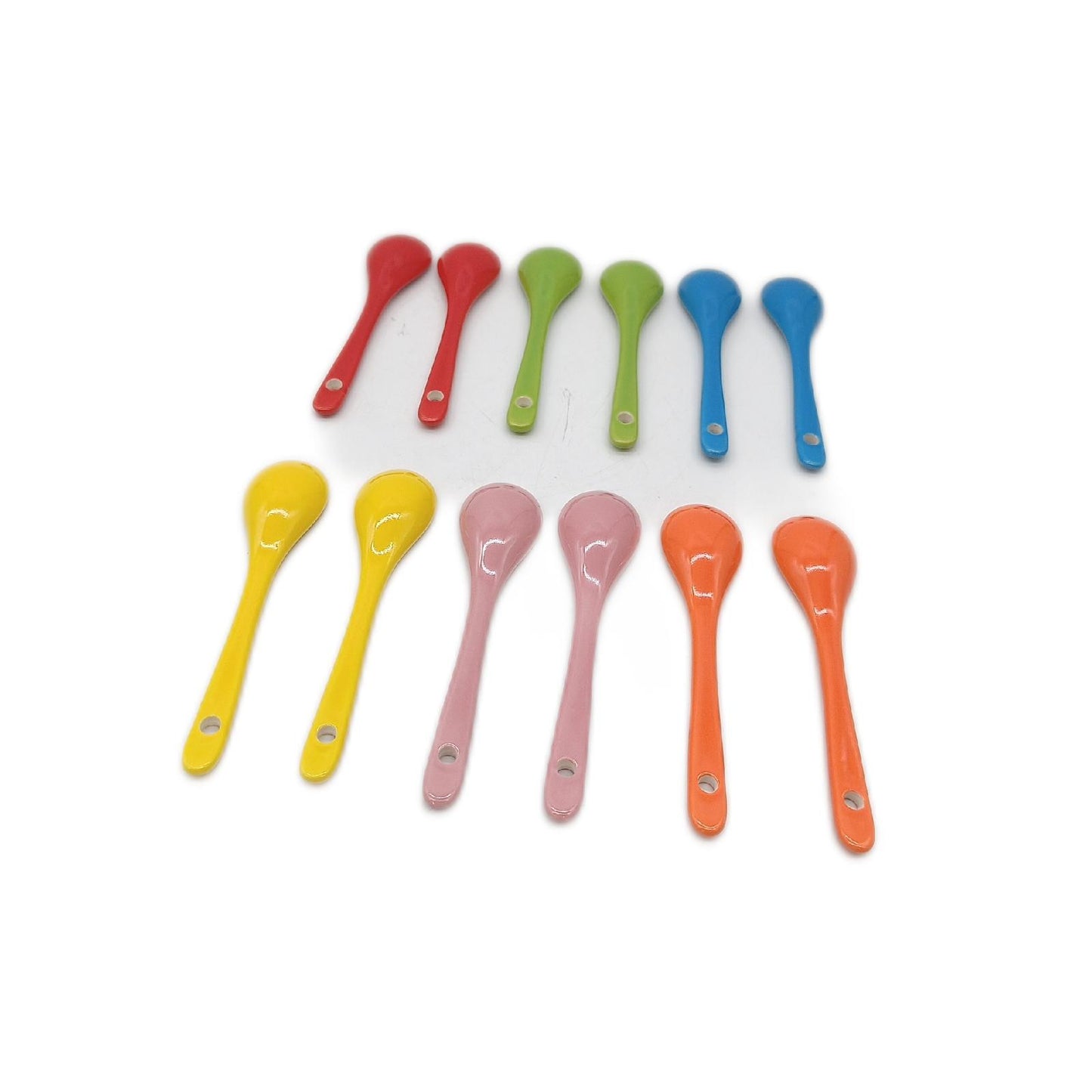 Feredo 12 Stück Eierlöffel Porzellan Bunt 12cm 6 Farben Keramiklöffel Klein