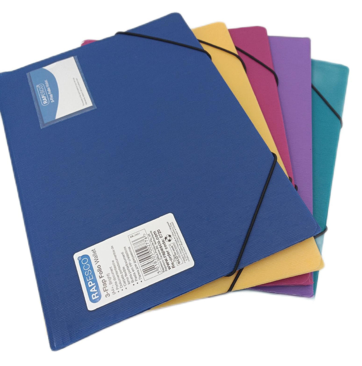 Rapesco 0720 3 Klappen Ordnungsmappe A4 Plus leuchtende Farben 5 Stück Set