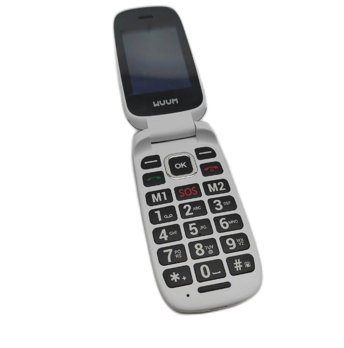 WUUM Clap Klapphandy mit zwei Displays grosse Tasten Ziffern 2 Direktspeicher SOS Bluetooth USB C Akku schwarz