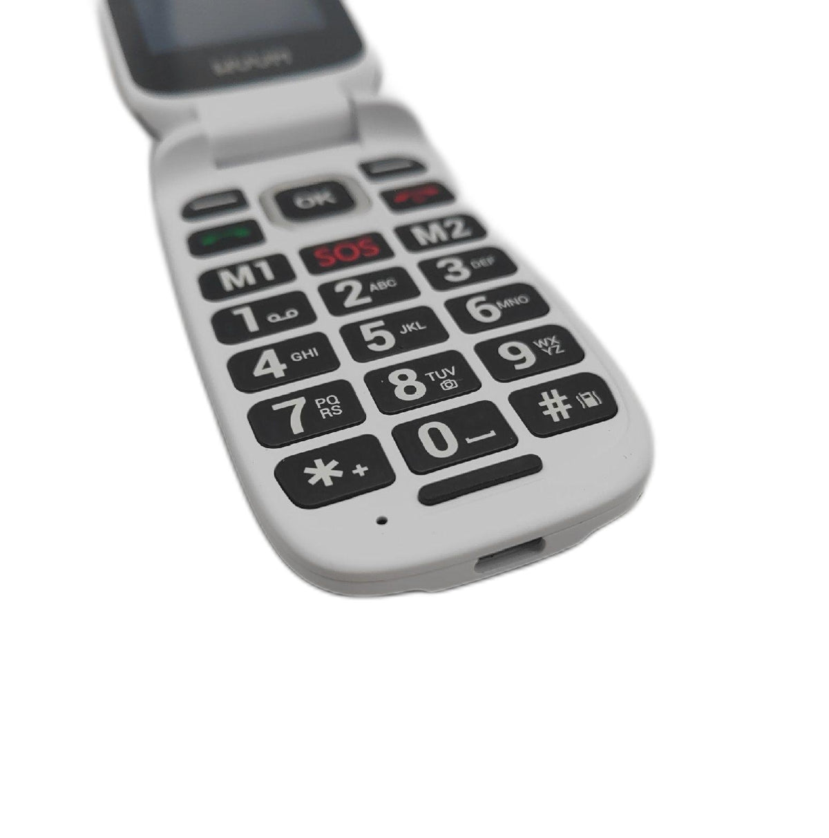WUUM Clap Klapphandy mit zwei Displays grosse Tasten Ziffern 2 Direktspeicher SOS Bluetooth USB C Akku schwarz