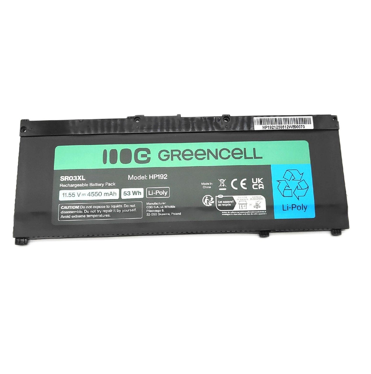 Green Cell SR03XL Laptop-Akku 11,5V 4550mAh 53Wh Li-Poly für HP Pavilion Gaming 15-cx0000, 15-cx0000nb, 15-cx0000nk, 15-cx0000ur, 15-cx0010,– Lange Laufzeit, Hohe Lebensdauer, Präzise Passform