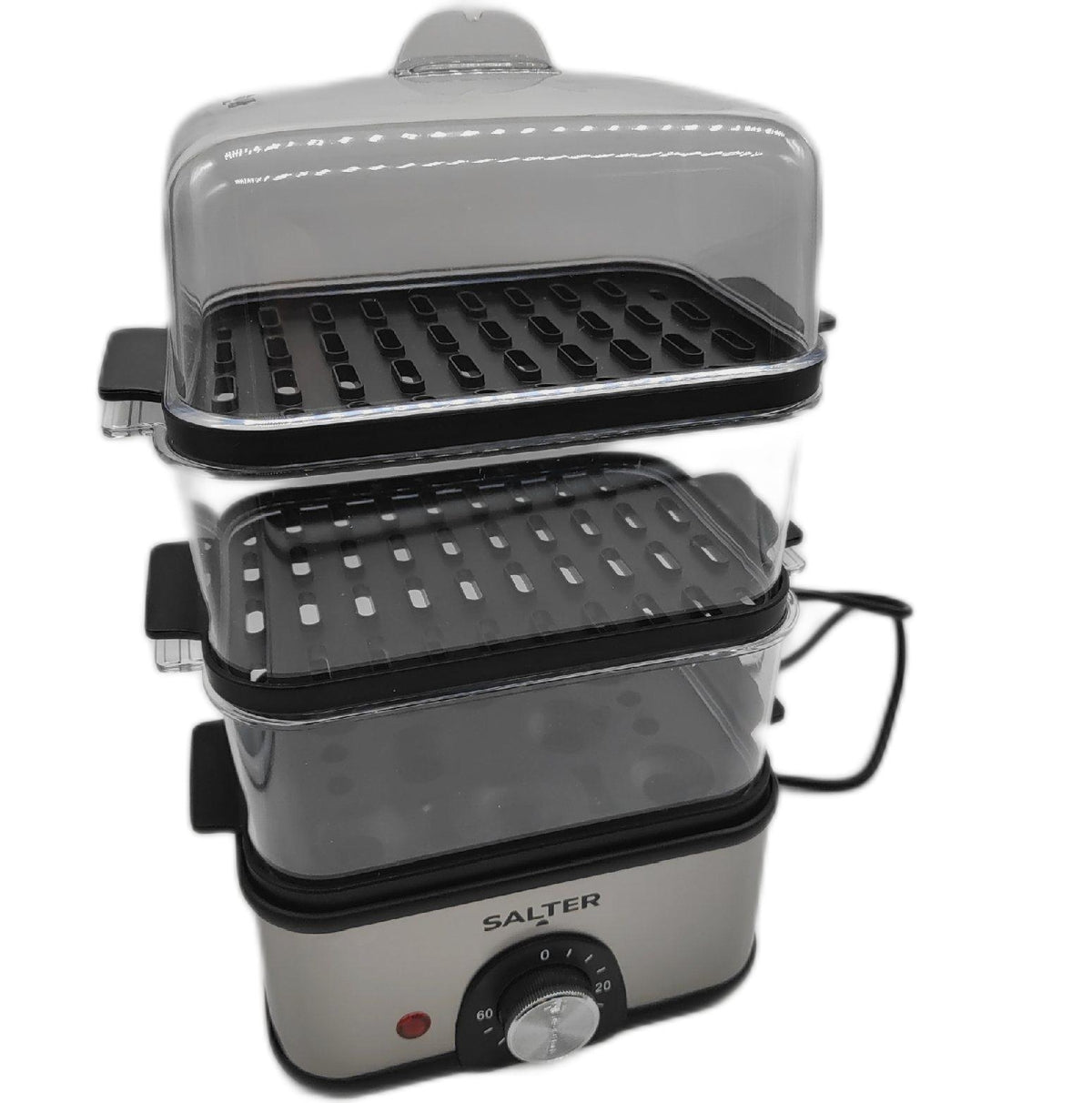 Salter 3 Stufiger Dampfgarer Elektrisch 3 Liter 3 Dampfkörbe 60 Minuten Timer 500W