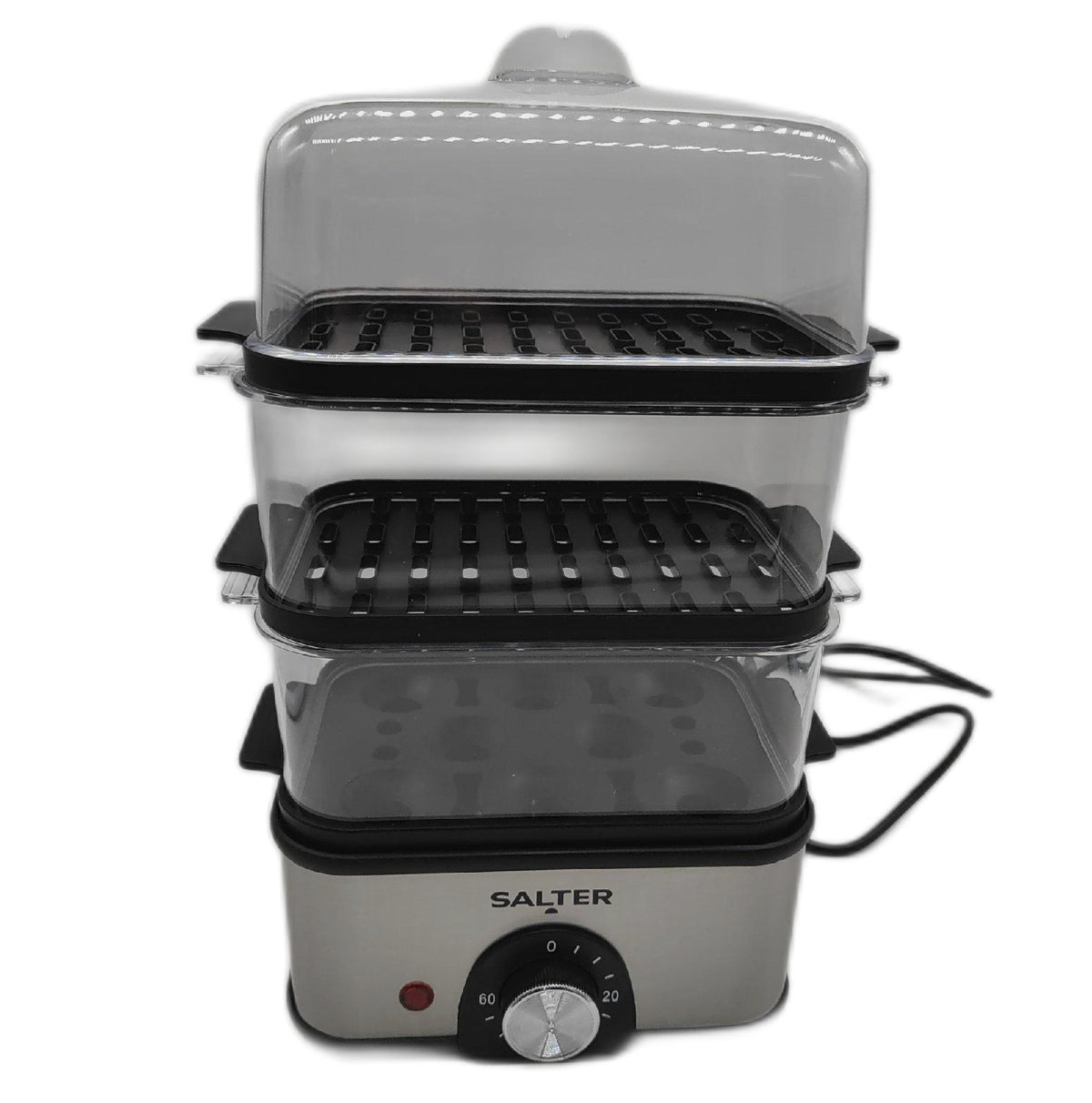 Salter 3 Stufiger Dampfgarer Elektrisch 3 Liter 3 Dampfkörbe 60 Minuten Timer 500W