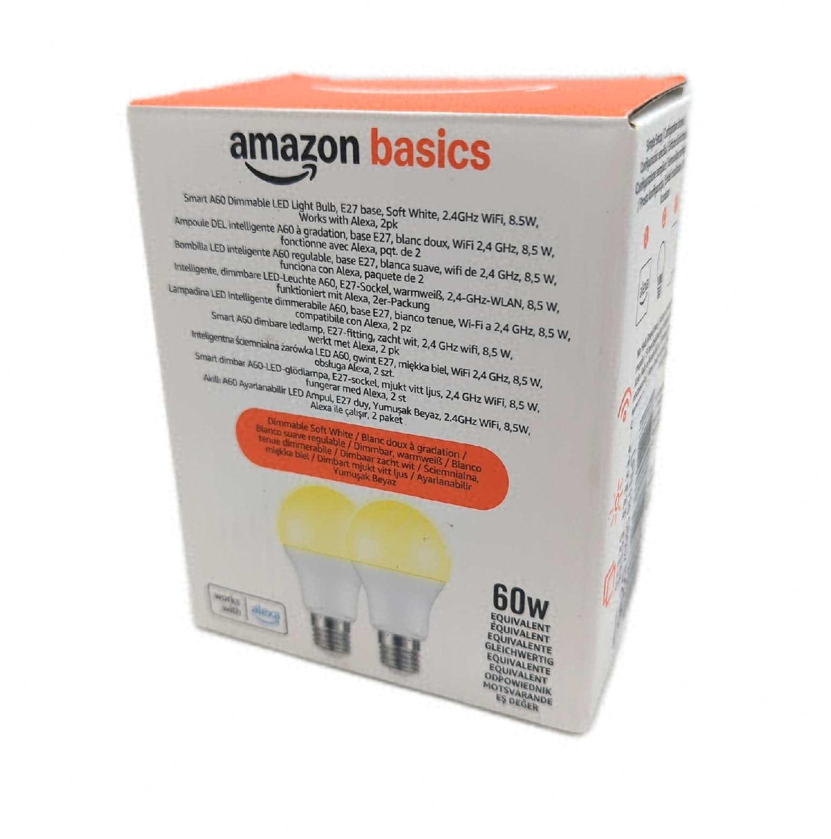 Amazon Basics smarte LED Gluhbirne dimmbar E27 sanftes Weiss 8W 60W Equivalent