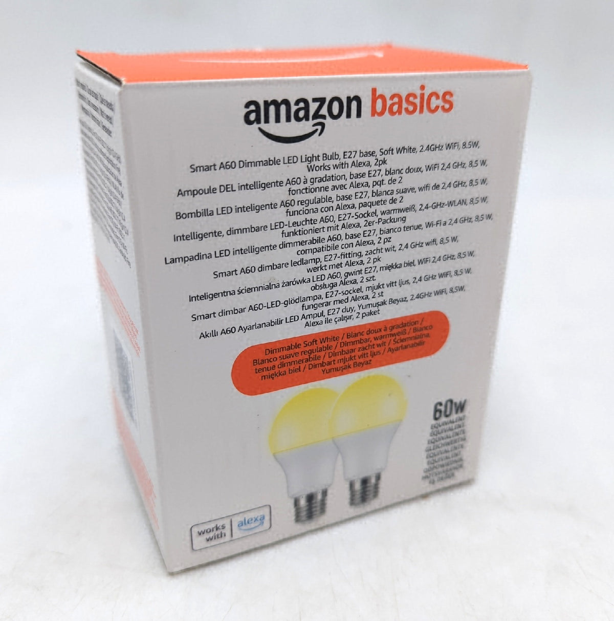 Amazon Basics smarte LED Gluhbirne dimmbar E27 sanftes Weiss 8W 60W Equivalent