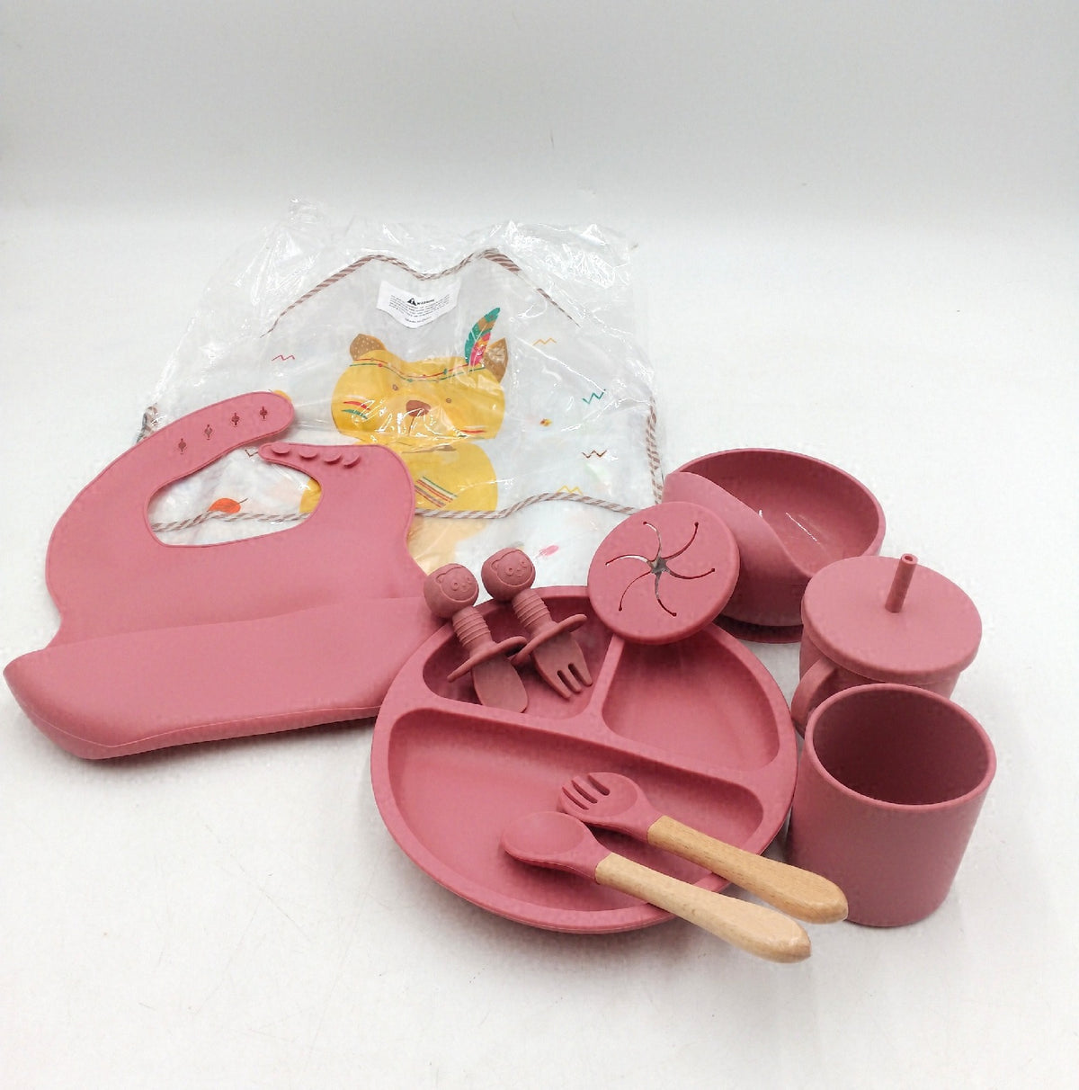Geschirrset 12er Set Kindergeschirr Babygeschirr Babylöffel Trinklernbecher Silikon