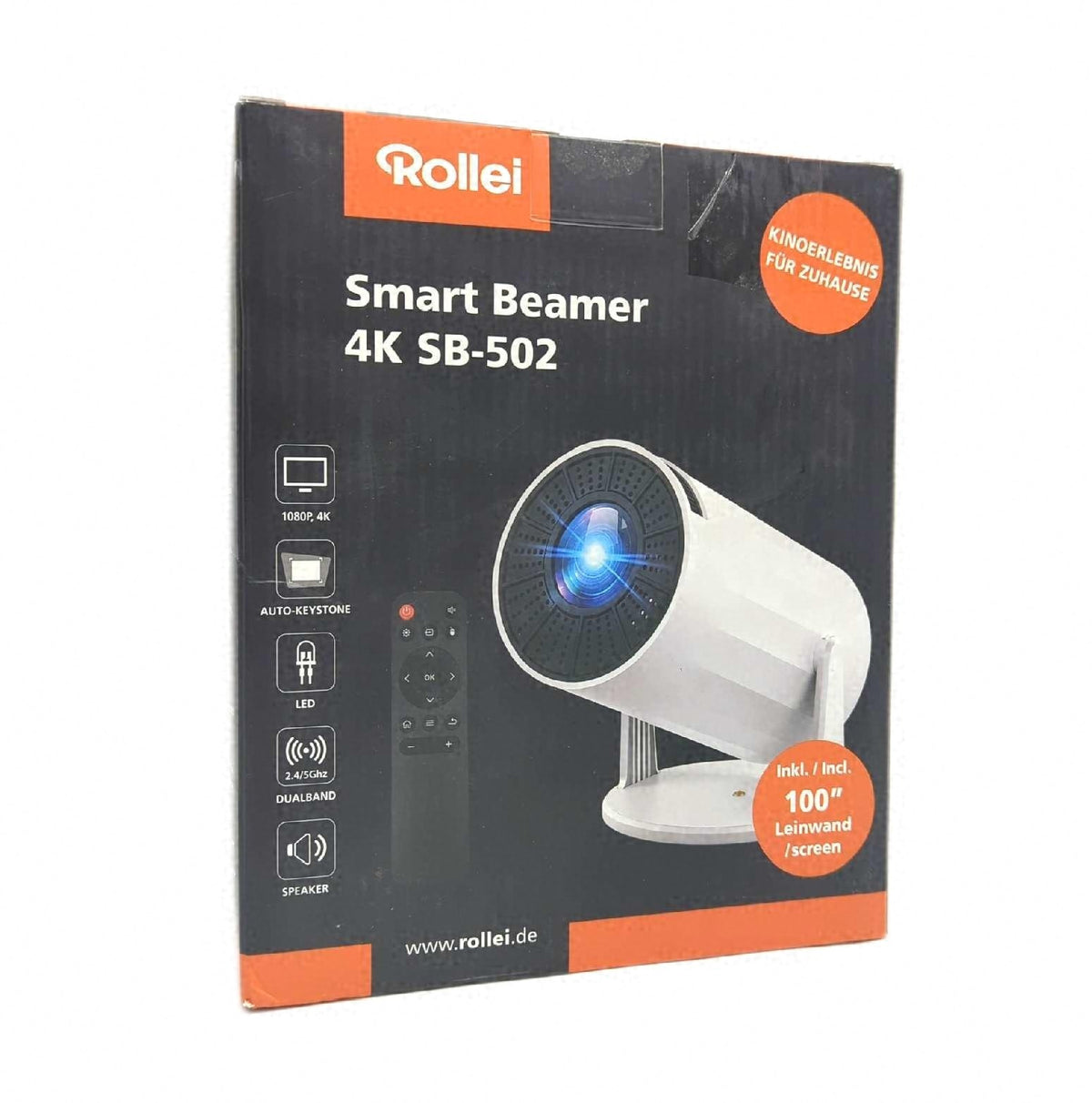 Rollei Beamer 4K SB 502 Mini Projector Klein Auto Keystone ±35 Grad Projektor