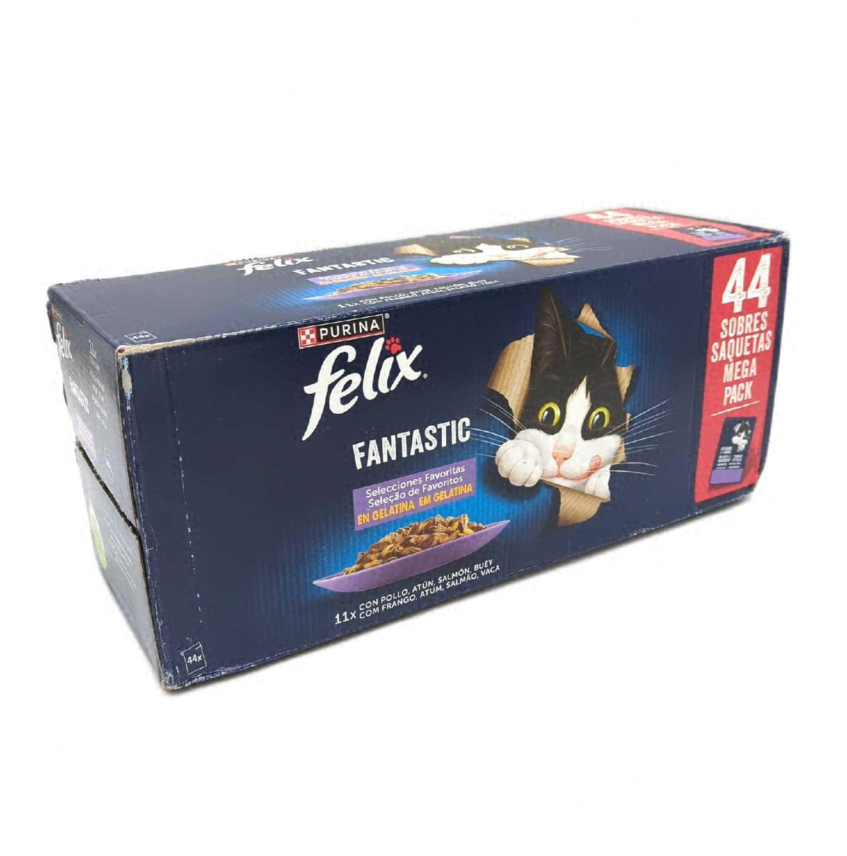 Felix Purina Fantastic Nassfutter Katzen fuer Erwachsene 44 Beutel je 85g mit Lachs Thunfisch Ochs Huhn
