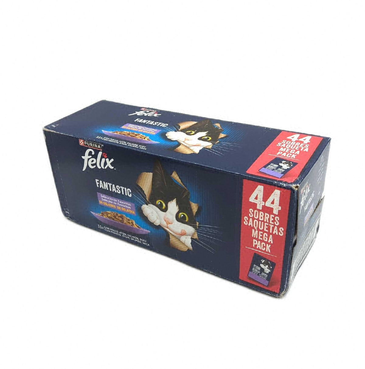 Felix Purina Fantastic Nassfutter Katzen fuer Erwachsene 44 Beutel je 85g mit Lachs Thunfisch Ochs Huhn