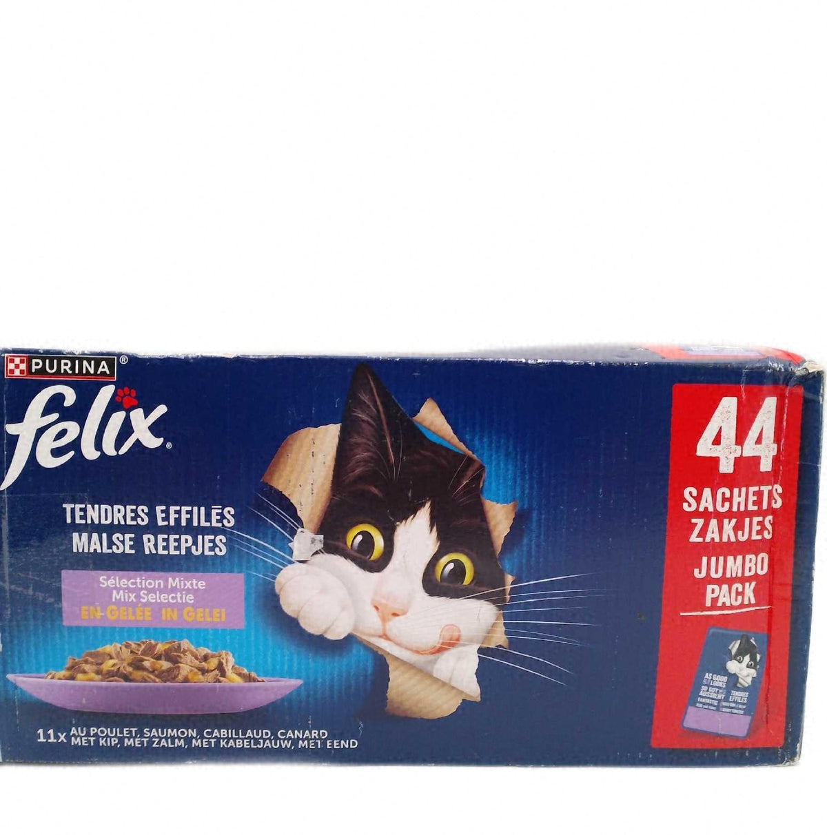 Felix Zarte Stückchen in Gelee 100 Prozent Alleinfuttermittel für Katzen Huhn Ente Kabeljau