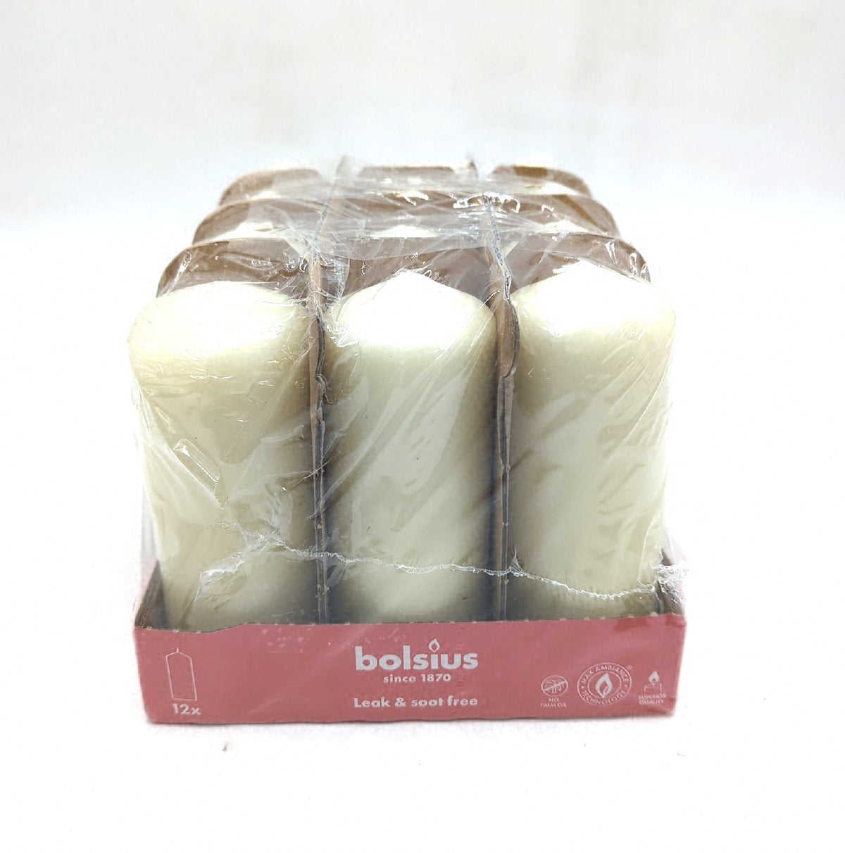 Bolsius Glatte Stumpenkerzen Elfenbein 12 Stück 15 x 6 cm hochwertige Kerzen Set