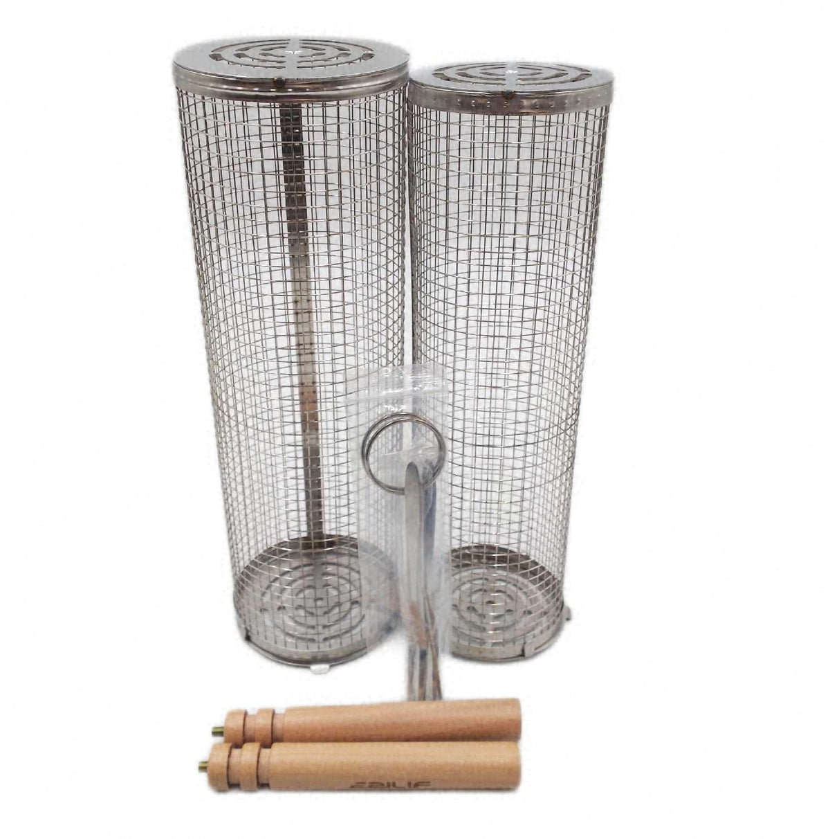 EZILIF Rollendes Grillkorb Set 304 Edelstahl Abnehmbarem Holzgriff Grillzubehör Grillkorb Edelstahl
