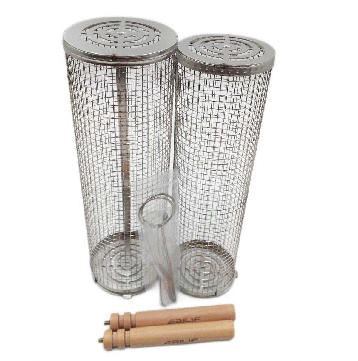 EZILIF Rollendes Grillkorb Set 304 Edelstahl Abnehmbarem Holzgriff Grillzubehör Grillkorb Edelstahl