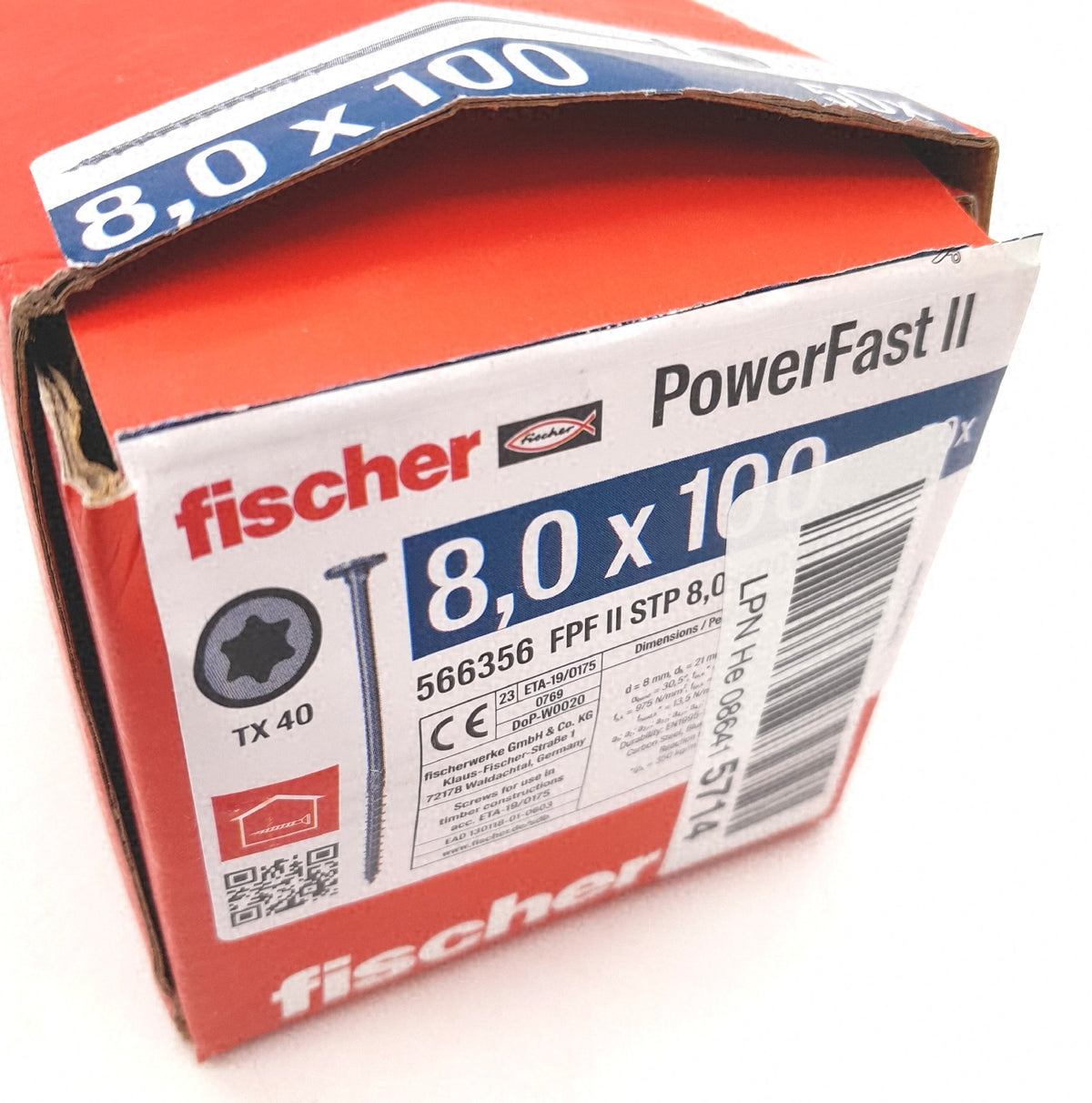 FISCHER PowerFast II STP 8 0 x 100 mm kraftvolle Holzbauschraube Stufensenkkopf