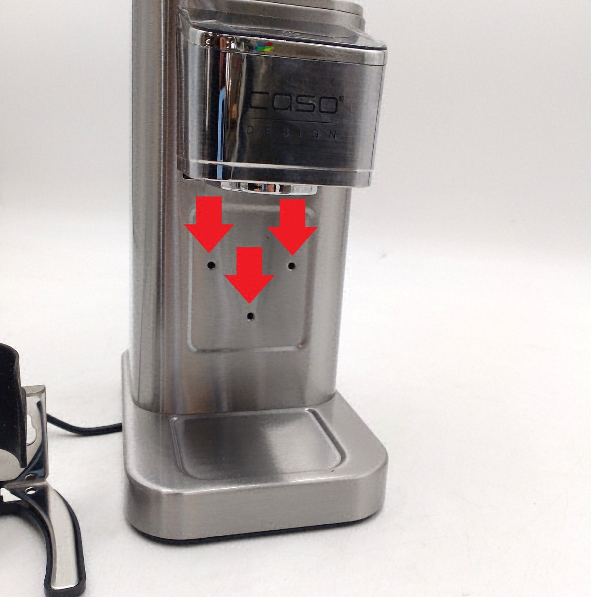 Caso BaristaChef Inox elektrische Kaffeemuehle sehr gut Halterung Siebtraeger abgebrochen