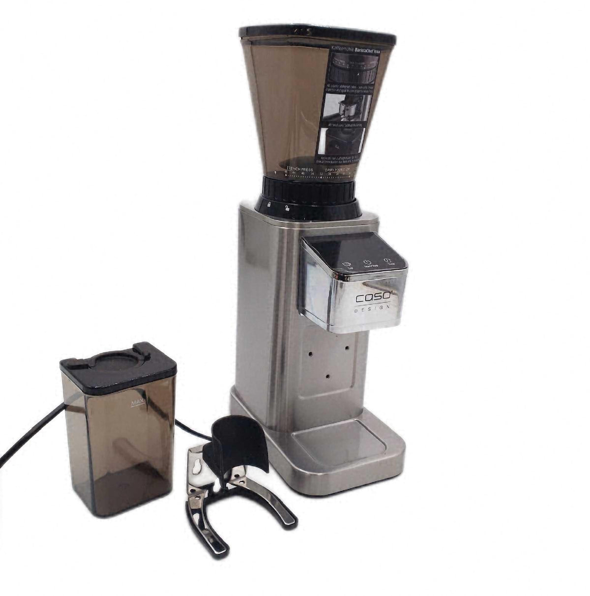 Caso BaristaChef Inox elektrische Kaffeemuehle sehr gut Halterung Siebtraeger abgebrochen