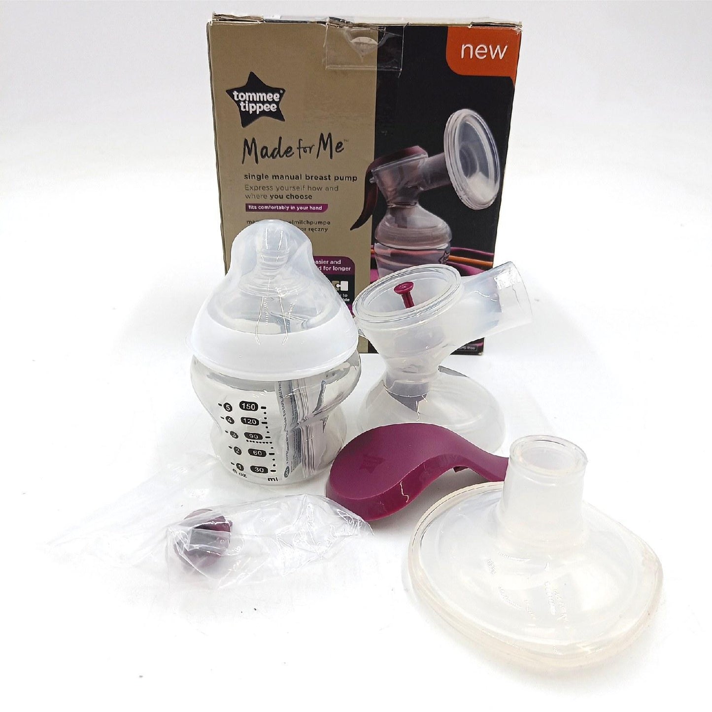 Tommee Tippee „Made for Me“ manuelle Brustmilchpumpe, Ergonomischer Handgriff, BPA-frei, transparent