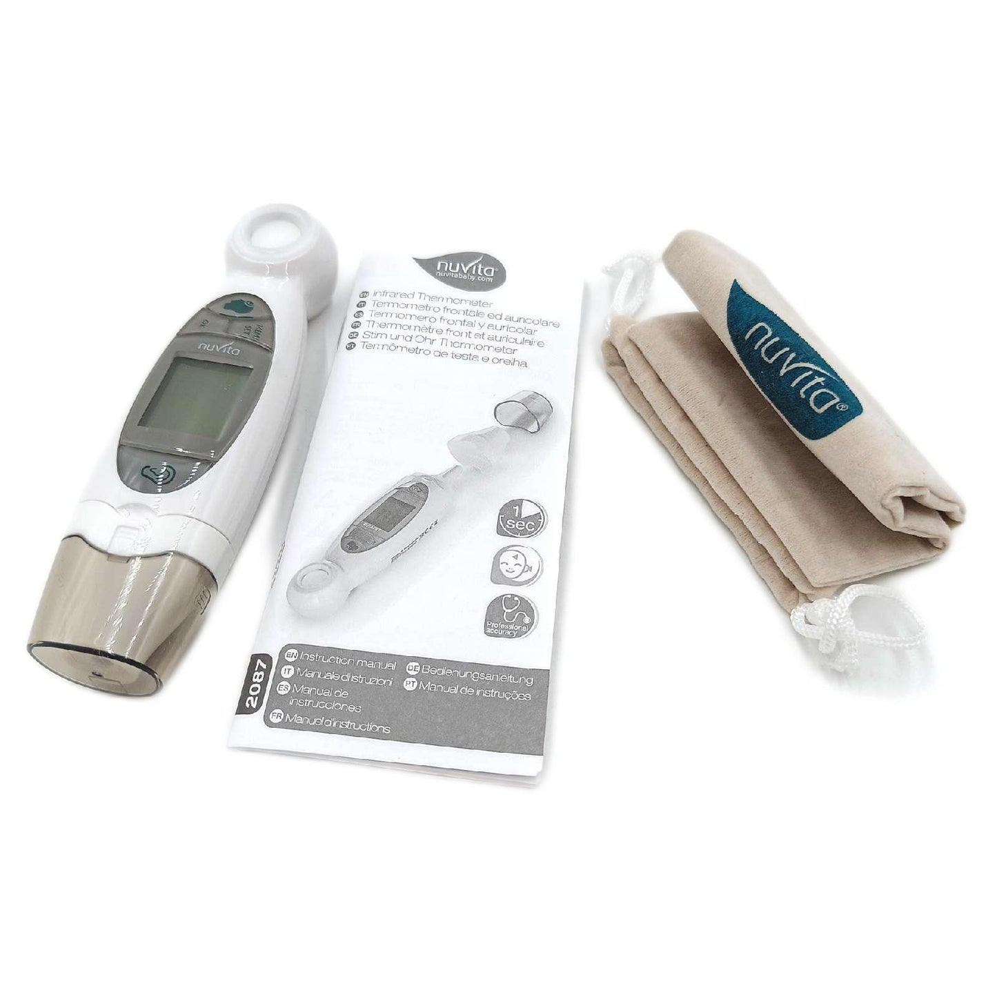 Nuvita 2087LX Stirnthermometer und Ohrthermometer | Med. Baby Thermometer | Digitales Thermometer Kinder und Erwachsene | Italienisches Design | Eu-Marke Nue Inkl. Aufbewahrungshülle