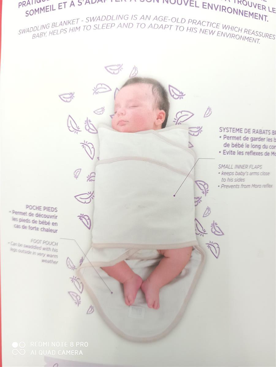 Beaba Babydecke Baby Zubehör Baumwolljersey Weiß Beige 0 3 Monate Warmhaltend Kuschelig