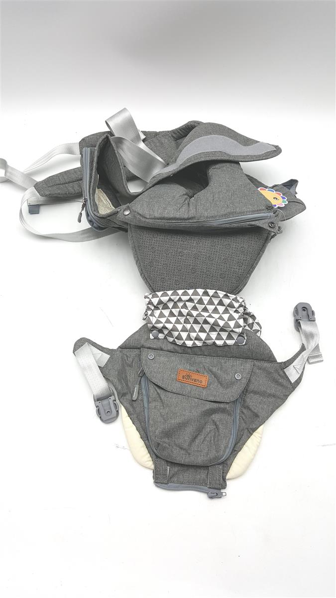 SUNVENO Babytrage Tragehilfen Baby Hüftsitz 3in1 Komfort Ergonomisch Grau 0 bis 36 Monate