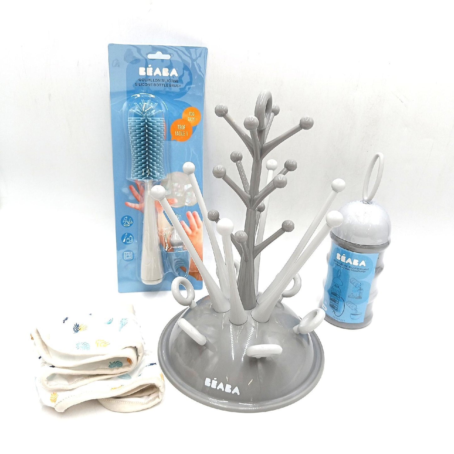 BEABA Baby Geschenkset Babypflege Grau Tropical Design geräumig stapelbar Milchpulverportion