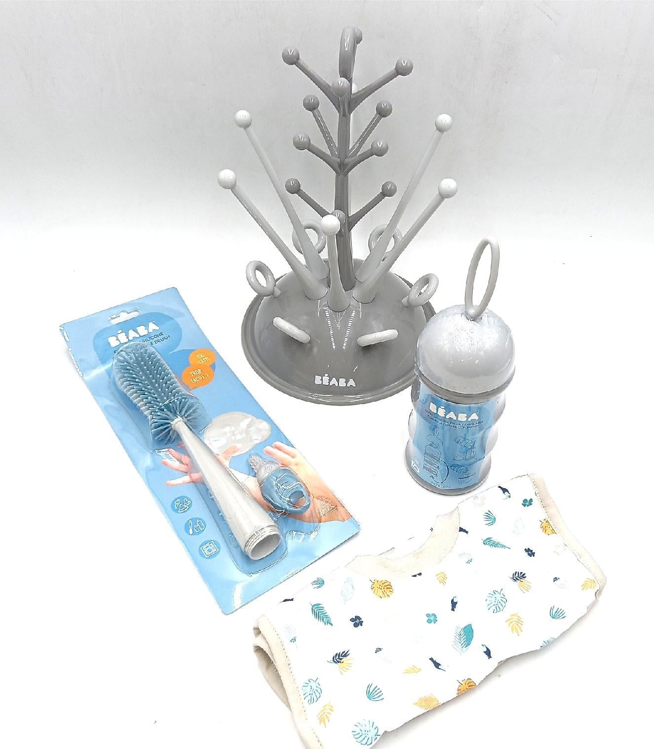 BEABA Baby Geschenkset Babypflege Grau Tropical Design geräumig stapelbar Milchpulverportion