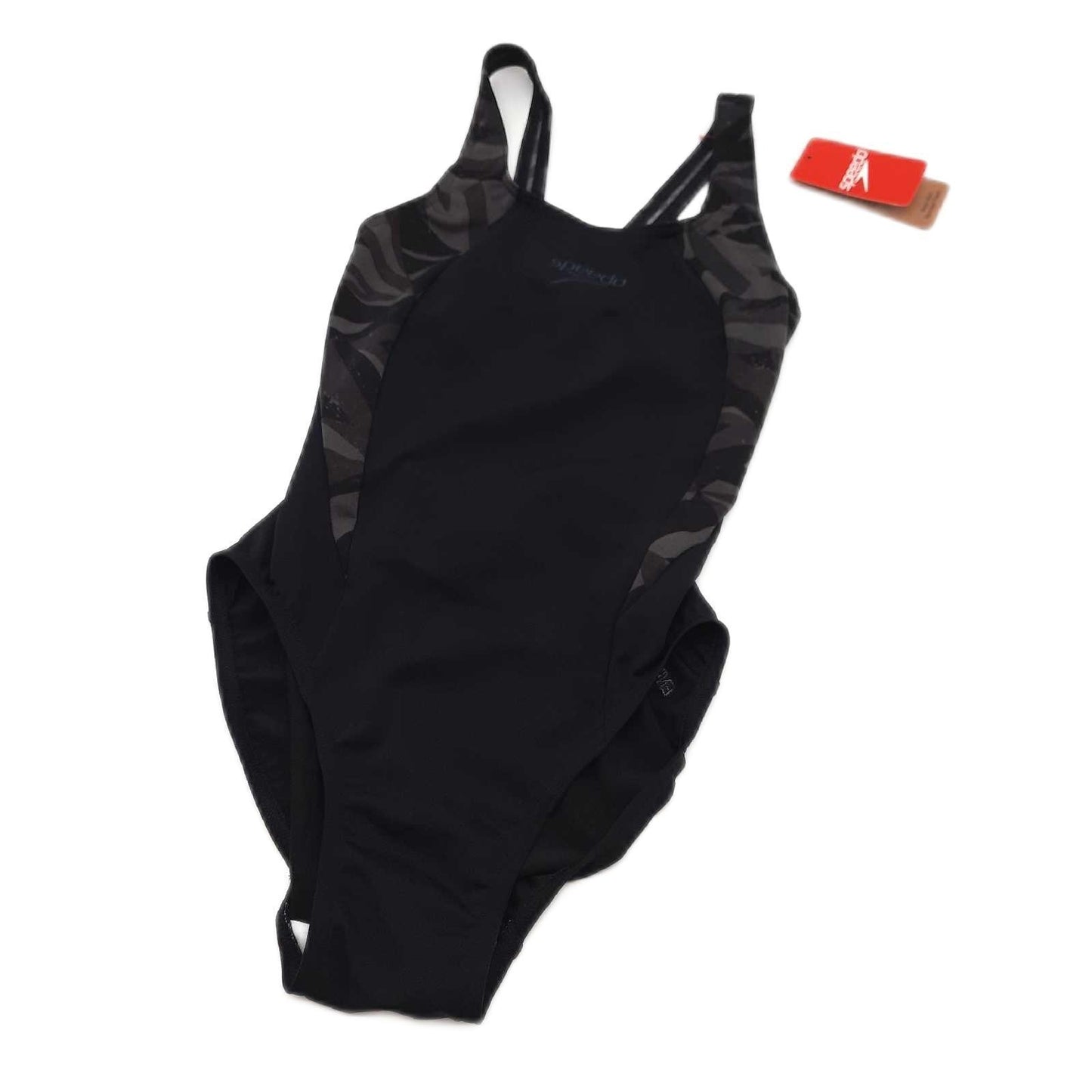 Speedo Hyperboom Splice Muscleback Badeanzug für Damen, Schwarz/Grau, 28 (DE 32)