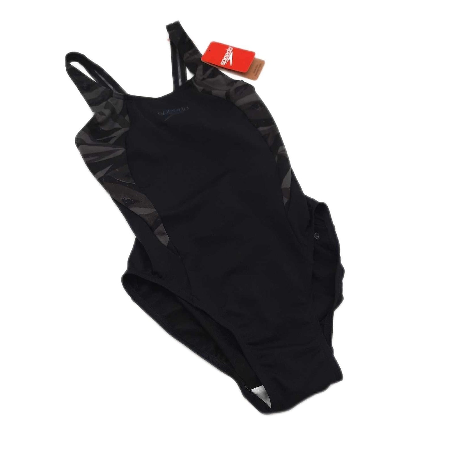 Speedo Hyperboom Splice Muscleback Badeanzug für Damen, Schwarz/Grau, 28 (DE 32)