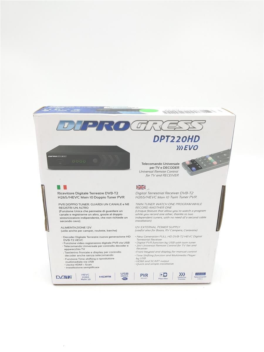 DiProgress DPT220HD Digitaler Terrestrischer DVB-T2 Doppel-Tuner Decoder schwarz