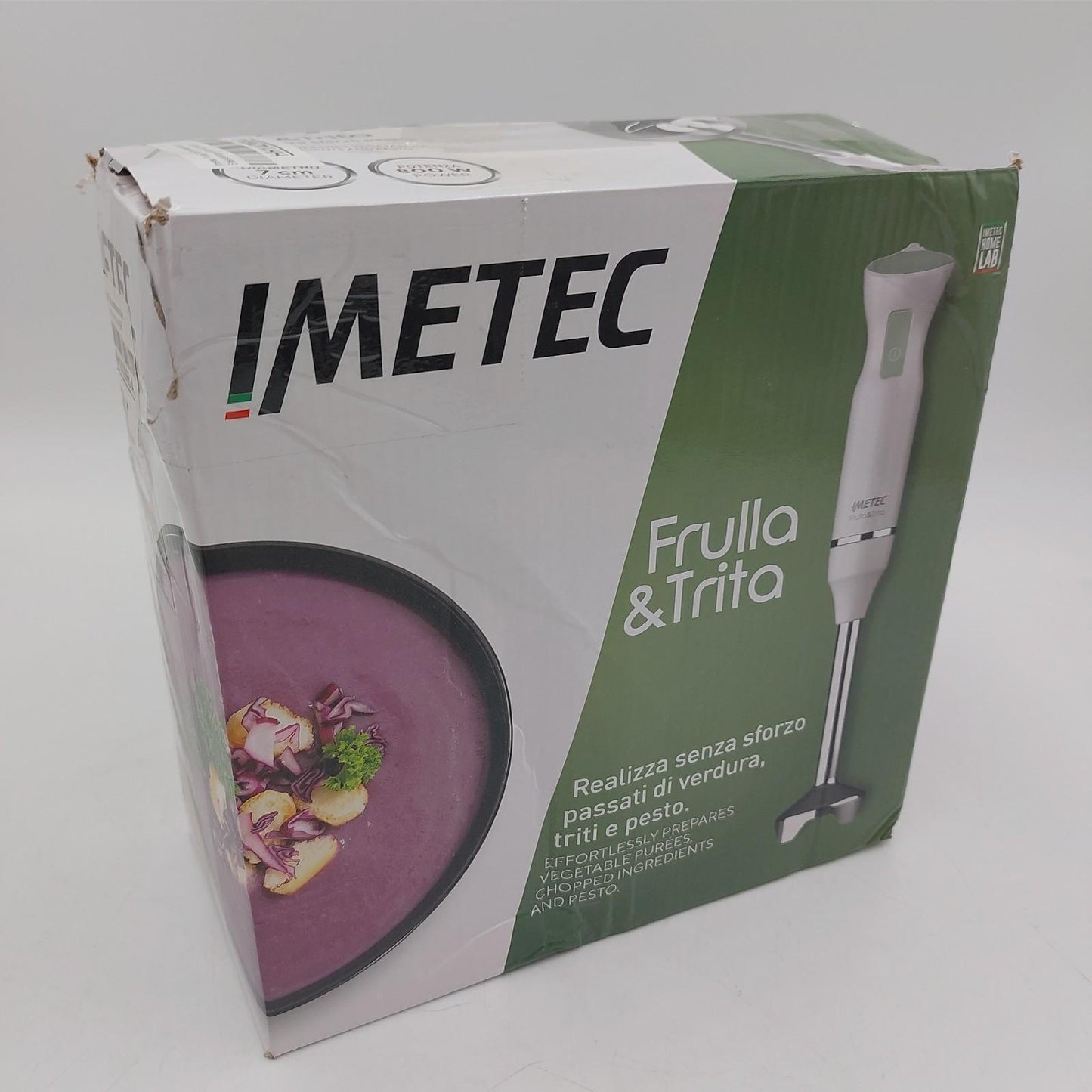 Imetec Frulla&Trita Tauchmixer, Klingen aus Edelstahl, extra großes Fuß, abnehmbarer Schaft, Messbecher mit 1 Liter, 800 Watt, 15 U/min