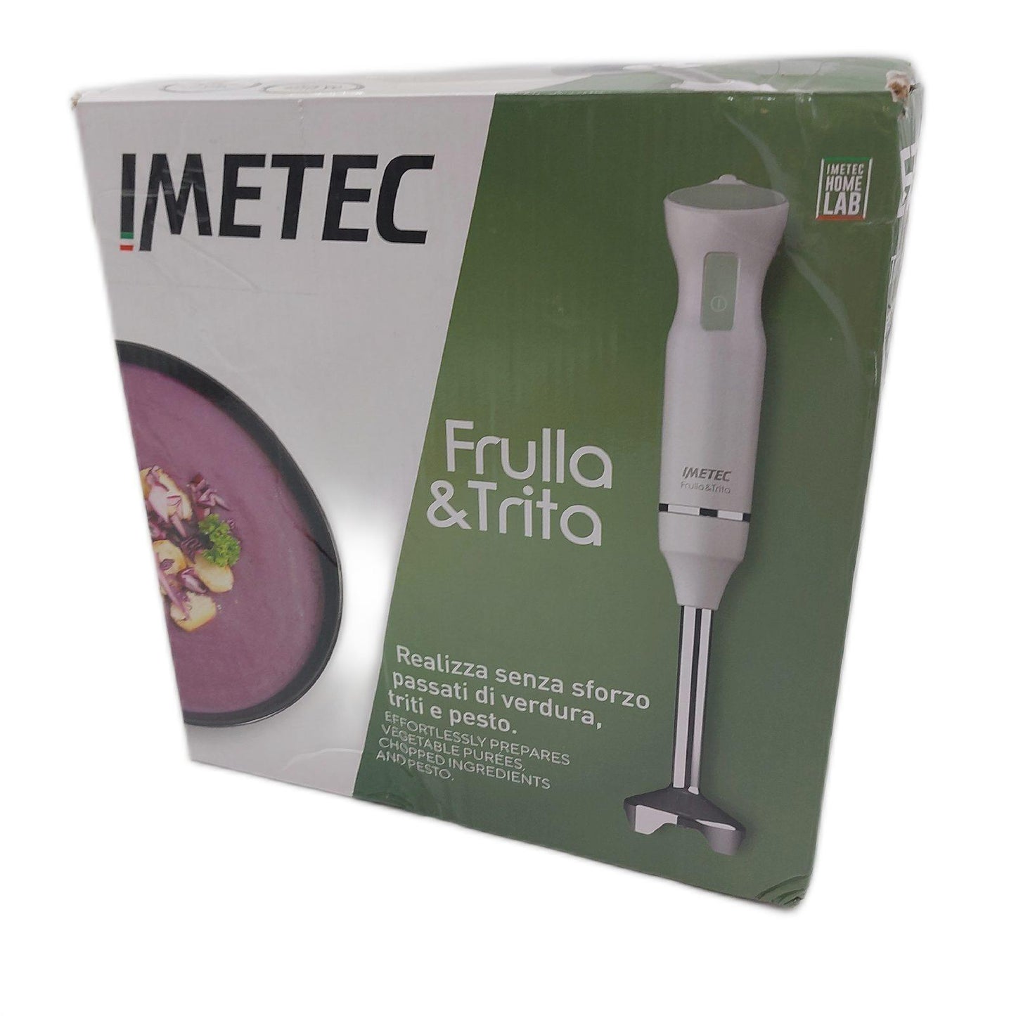 Imetec Frulla&Trita Tauchmixer, Klingen aus Edelstahl, extra großes Fuß, abnehmbarer Schaft, Messbecher mit 1 Liter, 800 Watt, 15 U/min