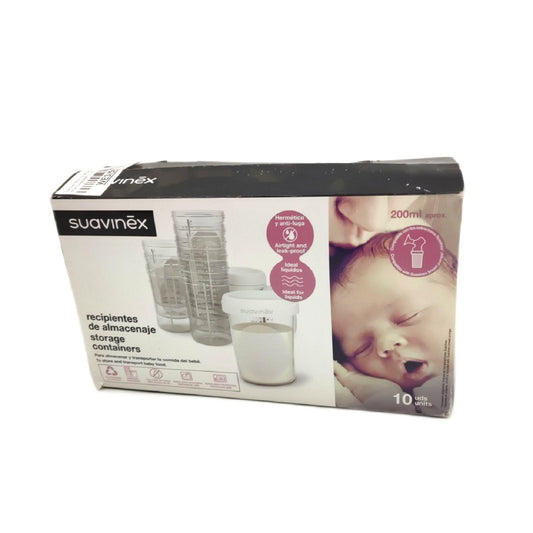 Suavinex Milchvorratsgläser 10 x 180 ml luftdicht mikrowellengeeignet spülmaschinenfest gefriergeeignet Schraubdeckel Skala