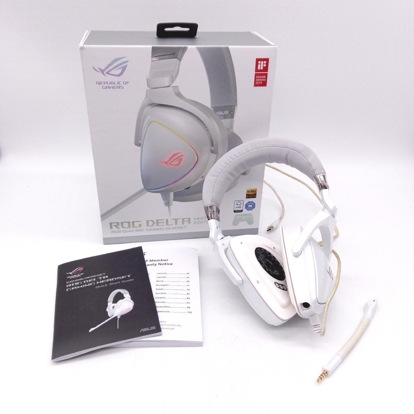 Asus Gaming Headset Kopfhörer ROG Delta Weiße Edition USB C Kompatibel Aura Sync