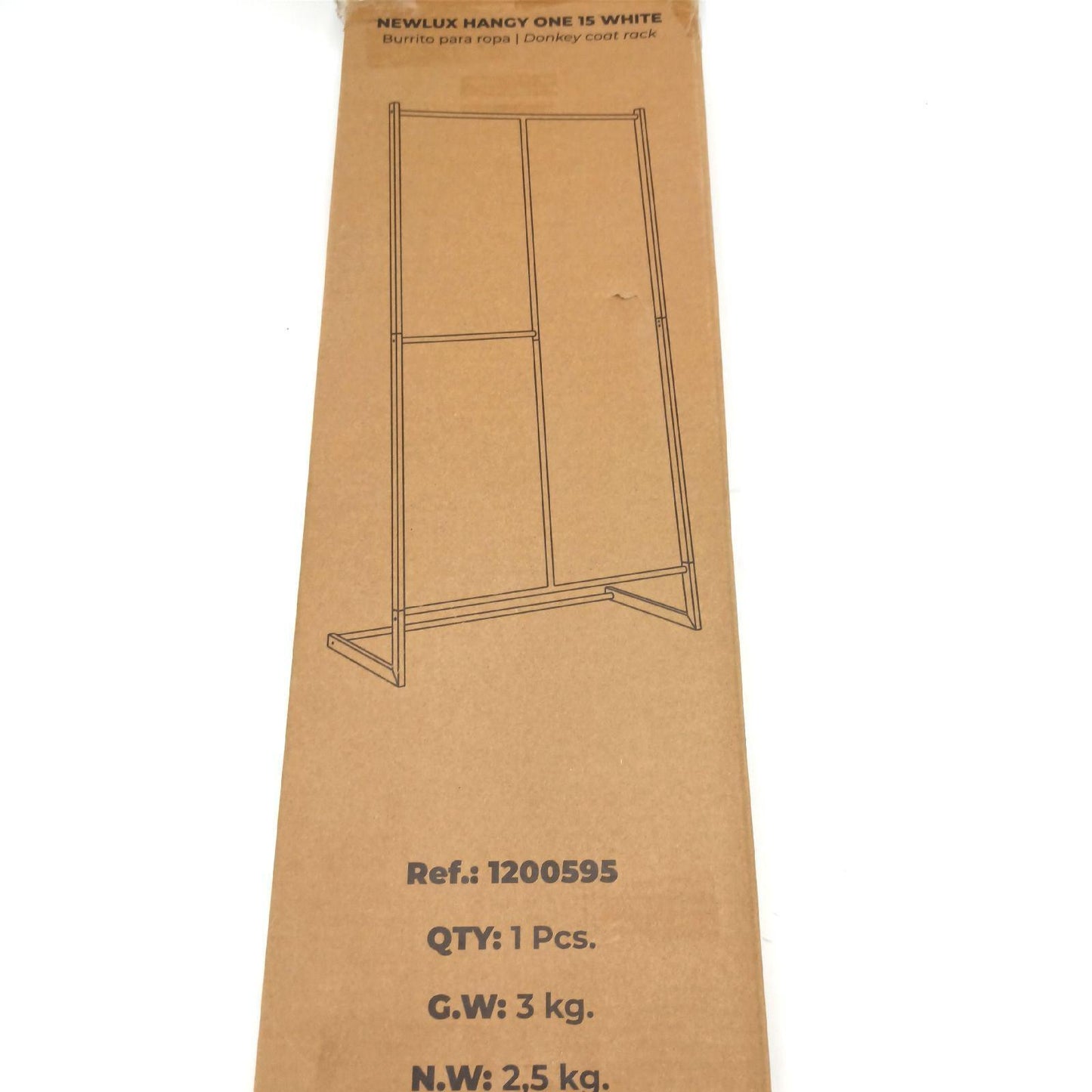 Newlux - Kleiderständer Metall bis 15kg Hangy One 15, Doppelte Höhe. Garderobenständer Mit hoher Stabilität, Einfache Montage | kratzfester Boden | Platz für Hosen | 80 x 40 x 160 cm | Weiß