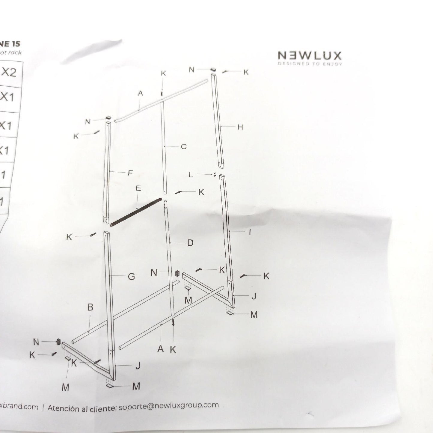 Newlux - Kleiderständer Metall bis 15kg Hangy One 15, Doppelte Höhe. Garderobenständer Mit hoher Stabilität, Einfache Montage | kratzfester Boden | Platz für Hosen | 80 x 40 x 160 cm | Weiß