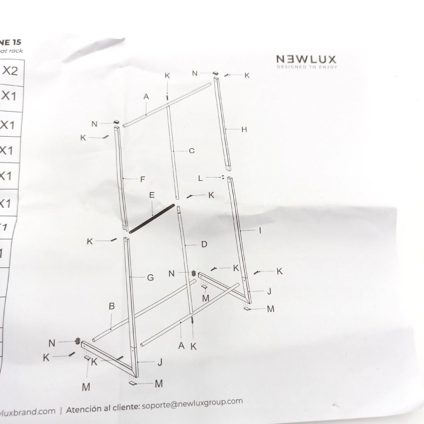 Newlux - Kleiderständer Metall bis 15kg Hangy One 15, Doppelte Höhe. Garderobenständer Mit hoher Stabilität, Einfache Montage | kratzfester Boden | Platz für Hosen | 80 x 40 x 160 cm | Weiß
