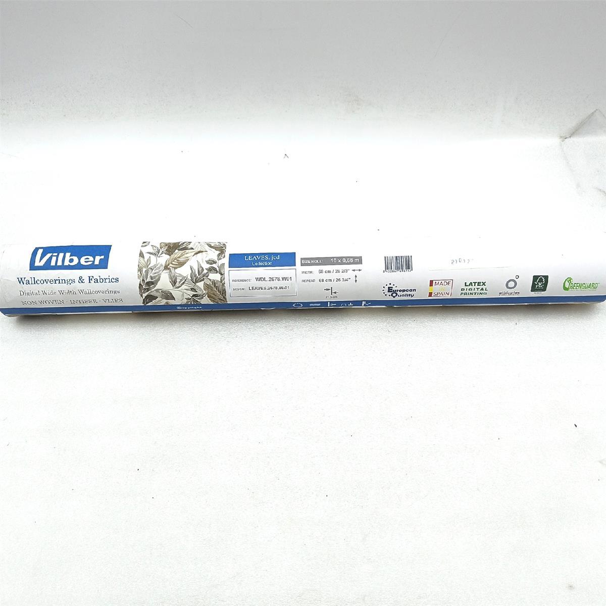 Vilber Tapete, Digitaldruck auf Vliesstoff, PVC-frei, umweltfreundliche HP-Latex-Tinten, Spezialbreite 68 cm x 10 m lang, deckt 6,80 m2, LEAVES.2678 W-01, Leaves 01