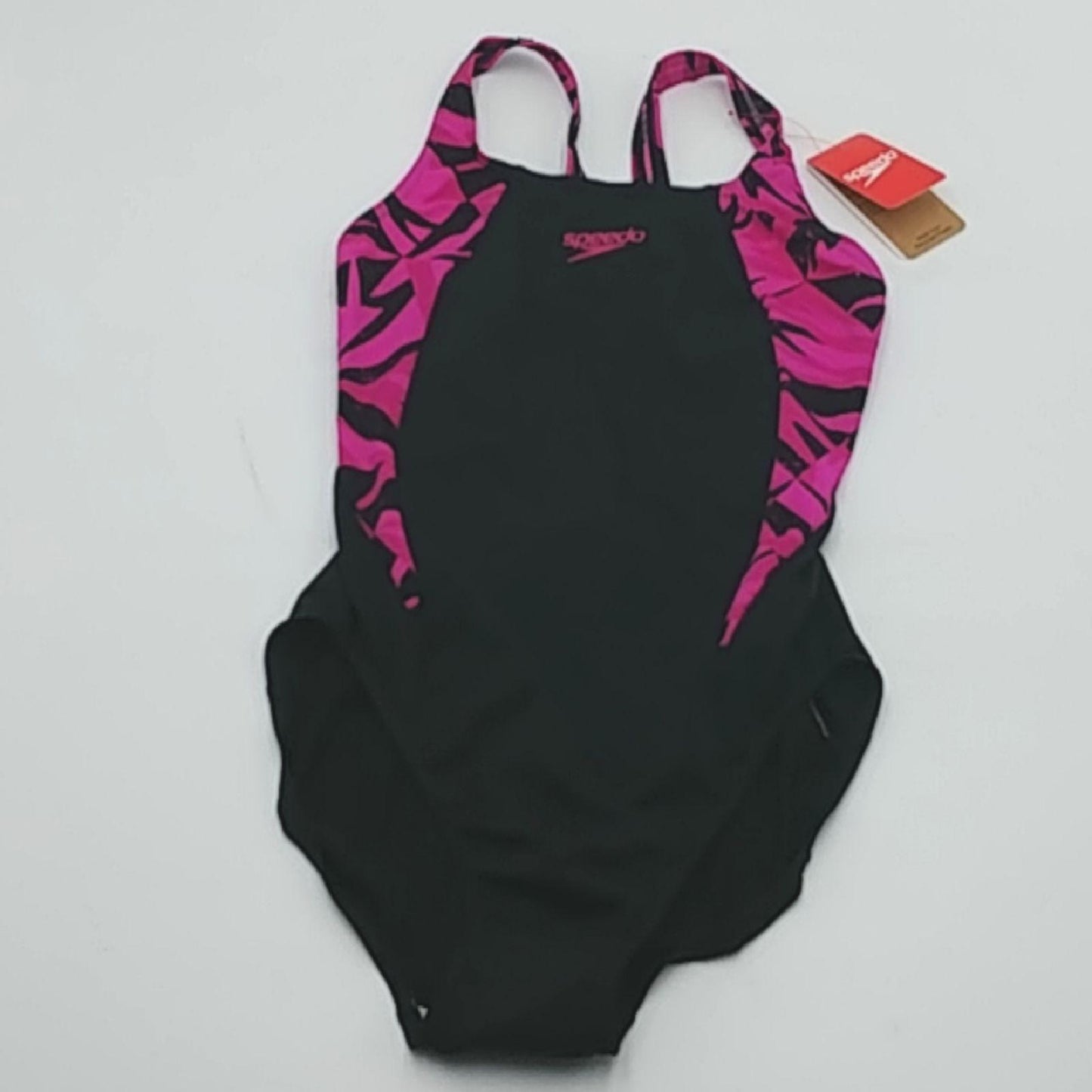 Speedo Damen Hyperboom Splice Muscleback Badeanzug, Schwarz/Rosa, 34